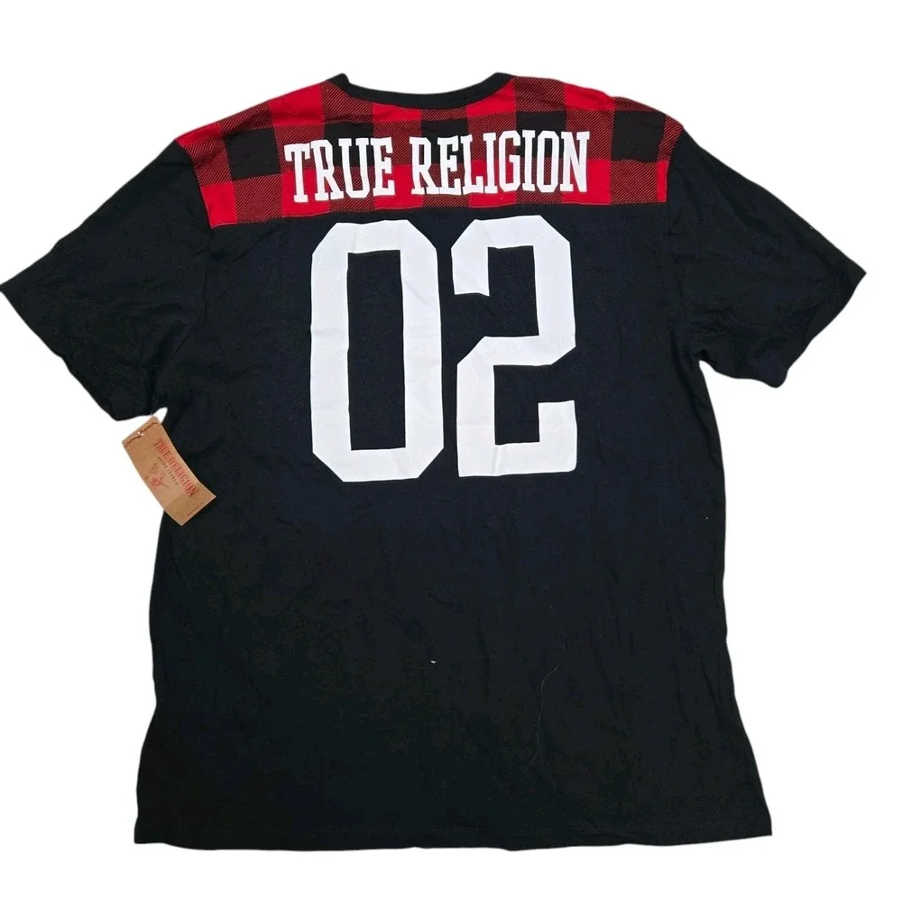 NWT True Religion Men's 3XL Football Crew Neck Tee Black & Red 101019 MSRP $79